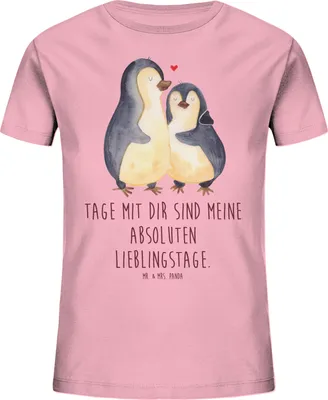 Produktbild von Mr. & Mrs. Panda Kleinkinder T-Shirt Pinguin umarmen 9-11 Jahre (134/146) - Baumwolle Pink - Geschenk, Teenager, Kindershirt, Hochzeitstag, Hochzeit, Kinder, Baumwollshirt