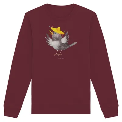 Produktbild von Mr. & Mrs. Panda Baumwoll Pullover Rabe Sombrero Größe M - Burgundy - Geschenk, Sweatshirt, Pulli, Vögel, Spruch Positiv, Motivation, Vogel, Organic, Lustige Sprüche