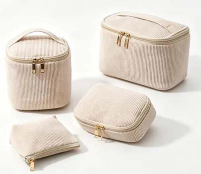 Produktbild von 4er Set Kosmetiktasche Kulturtasche Damen, Hellbraun Kulturbeutel Make Up Tasche, Tragbare Schminktasche Makeup Bag Waschtasche Groß