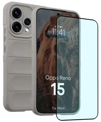Produktbild von Robuste Handyhülle + gehärtetem Glas für Oppo Reno 15, Bizon Tur Pack, Hellgrau