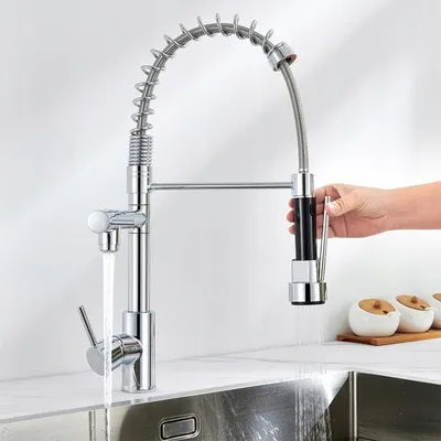 Produktbild von Wasserhahn Küche, Hochdruck Küchenarmatur, Mischbatterie Spültischarmatur mit Federbrause, 360° schwenkbar, 2 Sprühfunktionen, Edelstahl