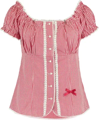 Produktbild von Bluse SS C BL Zofie Madl Kurzarm mit Check-Muster und Spitzendetails aus Baumwolle