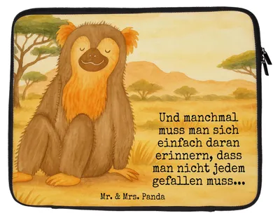 Produktbild von Mr. & Mrs. Panda Laptop Sleeve Affe Design 33 x 42 cm - Weiß - Geschenk, Hülle, Selbstliebe, Laptoptasche, Laptophülle, Liebe, Affen, Afrika, Tasche, Motivation