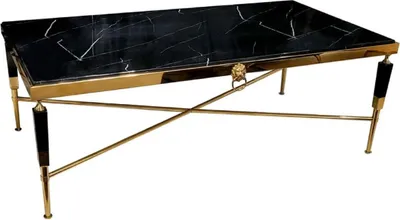 Produktbild von Casa Padrino Luxus Couchtisch Schwarz / Gold 130 x 70 x H. 45 cm - Wohnzimmertisch mit Kunstmarmor Tischplatte - Luxus Wohnzimmer Möbel - Hotel Möbel - Luxus Einrichtung - Hotel Einrichtung