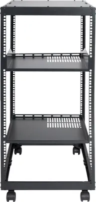 Obrázok produktu pre SucceBuy 20U serverový stojan s otvoreným rámom, nastaviteľná hĺbka 15'' - 40'', voľne stojaci/montovateľný na stenu, 4 stĺpiky s kolieskami, pre IT/AV zariadenia