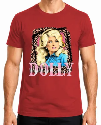 Zdjęcie produktu dla Dolly Parton, ikona country, westernowa piosenkarka, męska koszulka z nadrukiem, czerwona, rozmiar L