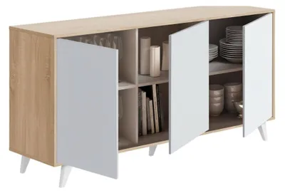 Produktbild von Kommode Dabaid, Wohnzimmerbuffet, Wohnzimmer-Sideboard, Moderne Küchen-Speisekammer, 154x40h72 cm, Eiche und Weiß