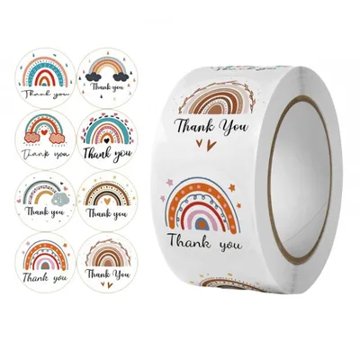 Produktbild von Aufkleber THANK YOU mit Regenbogen, Durchmesser 25 mm, Papier - Packung mit 500 Stück