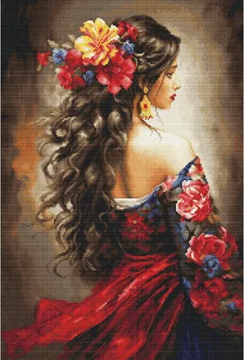 Image de Luca-S kit de broderie au point de croix "La jeune fille espagnole", motif à compter, 30x44cm