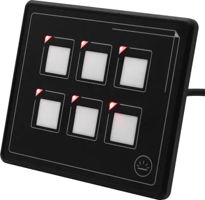 Productafbeelding van 12-24V universeel bedieningspaneel met 6 LED's, aanraaksensor, membraanbediening. Elektronisch accessoire voor auto