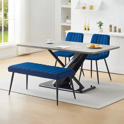 Produktbild von 101cm Samt Sitzbank, Polsterbank Metallbeine,Blau