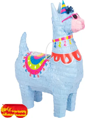 Produktbild von Fax Potato 2-teiliges Set mit Lama-Pinata und Augenbinde – Blau