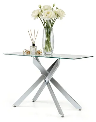 Produktbild von Konsolentisch mit ESG-Glas und Metallbeinen, rechteckiger Beistelltisch mit verstellbaren Fußpolstern, Eingangstisch für Flur, Esszimmer und Wohnzimmer, 115 x 45 x 78 cm (Silber)