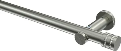 Produktbild von Interdeco Gardinenstange / Vorhangstange Edelstahl-Optik, Typ Platon Estana (Glitzerkappe) ohne Ringe, 20 mm Ø 1-läufig, 120 cm