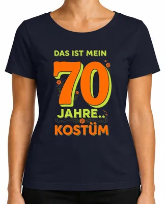 Productafbeelding van 70 jaar kostuum, 70'er jaren carnaval, Fasching, Keulen, feest, gekkigheid, narren, dames T-shirt, marineblauw, maat XL