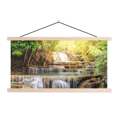Produktbild von MuchoWow® Textilposter Sonne - Wasserfall - Landschaft 60x30 cm mit holzfarbenen Rahmen - Dekoration