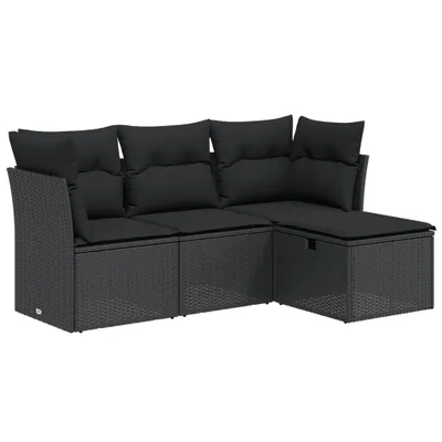 Obrázok produktu pre vidaXL 4-dielna záhradná sedacia súprava s vankúšmi Black Poly Rattan