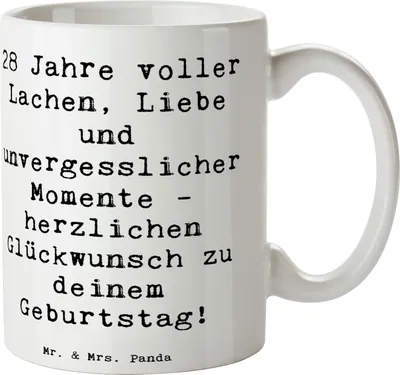 Produktbild von Mr. & Mrs. Panda Tasse Spruch 28. Geburtstag Erinnerungen - Weiß - Geschenk, Lachen, mit, Kaffeetasse, Kaffeebecher, Teetasse, Geburtstagsgeschenk, Liebe, Glück, Becher