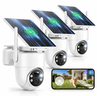 Produktbild von 3 Stück 2K Solar überwachungskamera Aussen mit PIR Bewegungsmelder WLAN Aussenkamera kabellos Akku 360° PTZ Kamera überwachung Aussen Farbnachtsicht