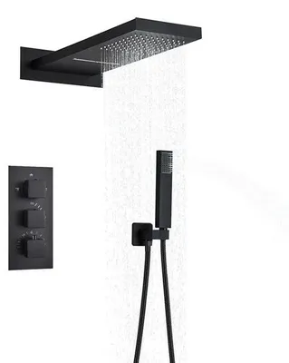 Produktbild von Duscharmatur Set, Thermostatmischer, Wandmontage-Design, Schwarz