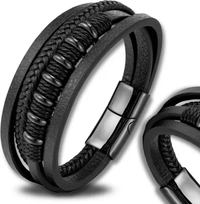Produktbild von EDIBAZZAR | Schwarzes Multi-Punk-Lederarmband mit Magnet