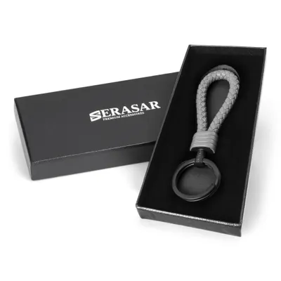 Obrázok produktu pre SERASAR | Pánska Kožená Kľúčenka Kožená Kľúčenka Pre Mužov [Strong] z Stainless Steel | Farba: Šedá | Dĺžka: 16cm