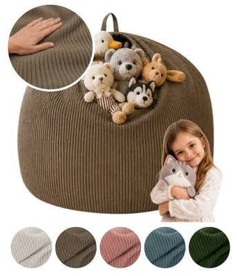Produktbild von MEBLE ODNOWA, Kinder-Pouf, Spielzeug-Organizer, Spielzeugtasche, Grau, Pouf Kinderzimmer, Pouf mit Reißverschluss, Pflegeleicht, Waschbar