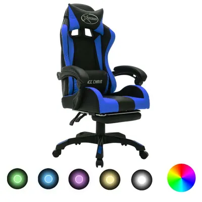 Immagine prodotto di Sedia da gioco con luci LED RGB in ecopelle blu e nera