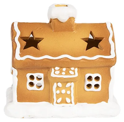 Produktbild von Clayre & Eef Teelichthalter Lebkuchenhaus 11x8x10 cm Braun Keramik