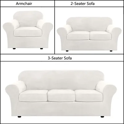 Obrázek produktu pro 1/2/3/sedací pohovka sametový slipcover plyšový potah pohovky elastický potah pohovky se samostatnými kryty polštářů, bílý
