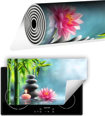 Produktbild von Herdabdeckplatte abdeckung Glaskeramikkochfeld abdeckplatte 90x52 cm Anti Rutsch Matte Aufrollbar, Blume Grün