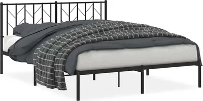 Image de vidaXL Cadre de lit avec tête de lit en métal noir 150x200 cm