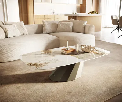Produktbild von DELIFE Couchtisch Edge Boot 140x80 cm Keramik Minas Melange Parabi Metall Effektfinish Titan