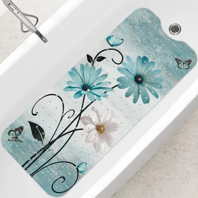 Obrázok produktu pre Protisklzová podložka do vane, zelené kvety, 100 x 40 cm, bez BPA, PVC