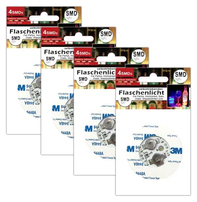 Produktbild von 4er Set Selbstklebende LED RBG Flaschenlicht mit Beleuchtung Batterie Party Flaschenbodenbeleuchtung Weiß SMD Flasche Partyglas Licht