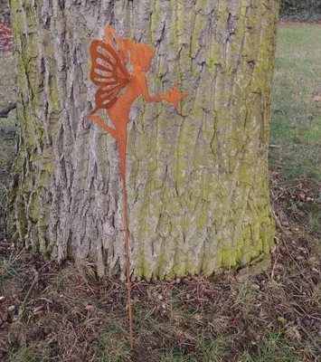 Produktbild von Gartenstecker Beetstecker Gartenstab Fee Elfe mit Vogel Eisen rostig 78 cm