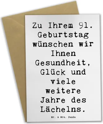 Produktbild von Mr. & Mrs. Panda Grußkarte Spruch 91. Geburtstag - Weiß - Geschenk, weihnachtskarten, Geburtstagsgeschenk, Happy Birthday, glückwunschkarten, Glückwunsch, feiern