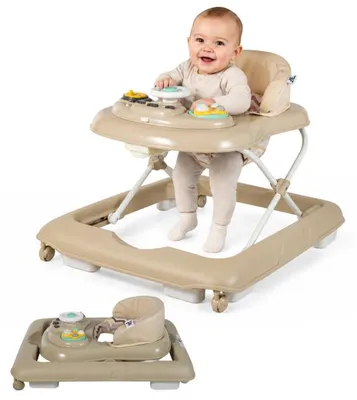 Produktbild von Bebies First Lauflernwagen Taupe – faltbarer Babywalker mit abnehmbarem Spieltablett mit Musik und Licht, 3-fach höhenverstellbar, 6–18 Monate