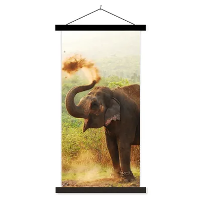 Produktbild von MuchoWow® Textilposter Elefant - Tiere - Wald - Bäume 90x180 cm mit schwarzem Rahmen - Dekoration Wohnzimmer