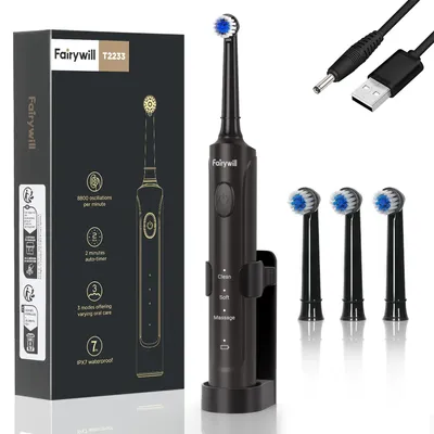Image de Brosse à dents électrique - T2233 - Nettoyage rotatif - Jusqu'à 10 000 mouvements par minute - 3 modes - 4 têtes de brosse - Soies douces - Charge USB