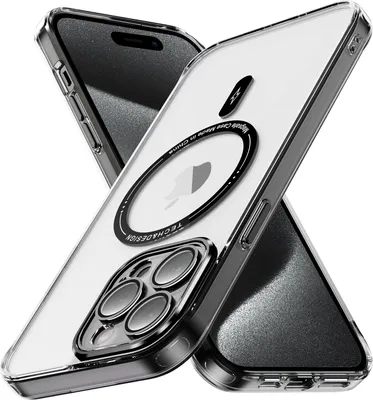 Immagine prodotto di Custodia magnetica trasparente per iPhone 15 Pro, compatibile con MagSafe, custodia protettiva ibrida antiurto nero