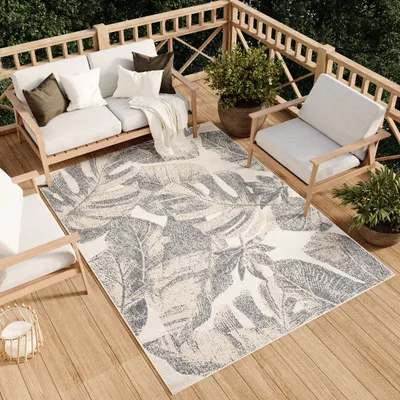 Produktbild von Teppich Outdoor Indoor Wohnzimmer Schlafzimmer Modern Design Terrasse Balkon Creme Grau 140 x 200 cm