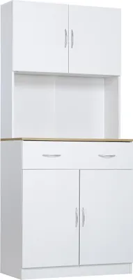 Image de HOMCOM Buffet haut cuisine, armoire de cuisine, vaisselier, 4 portes, tiroir, plan de travail et étagères réglables, meuble de rangement pour salon, salle à manger, 80 x 40 x 180 cm, blanc