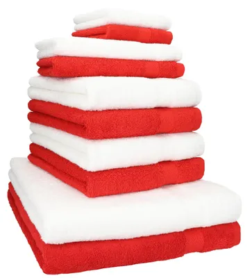 Produktbild von Betz 10-tlg. Handtuch-Set PREMIUM CLASSIC 2 Duschtücher 4 Handtücher 2 Gästetücher 2 Seiftücher Farbe: rot & weiß