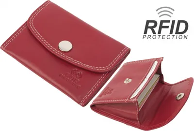 Produktbild von RFID Protected Kartenbörse/Minibörse bis 8 Karten Doppelnaht Rindleder rot