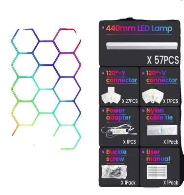 Image de Éclairage d'ambiance RGB, design hexagonal, contrôle par télécommande et via application, 14 LED RGB