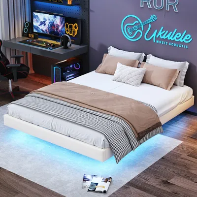 Obrázek produktu pro UnboxG rám postele 160x200cm s roštovým rámem, postel s led, plovoucí rám postele, moderní kovová postel, robustní, kovová manželská postel