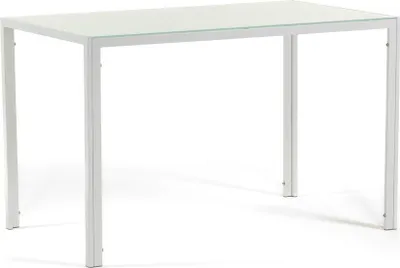 Immagine prodotto di Tavolo rettangolare 120×70 cm con piano in vetro temperato e struttura in acciaio laccato - design compatto, moderno, luminoso ed elegante per cucina, sala da pranzo e soggiorno - ETTORE - Bianco