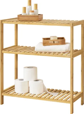 Image de Étagère en bambou Nyköping 58 x 26 x 66 cm Étagère domestique avec 3 étagères Étagère de cuisine Étagère de salle de bain