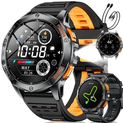 Obrázok produktu pre GPS inteligentné hodinky pre pánov, s barometrom, výškomerom a kompasom. AMOLED displej, funkcia LED baterky, viac ako 170 športových režimov, vodotesnosť 5ATM, Bluetooth, funkcia prijímania hovorov. Čierna farba